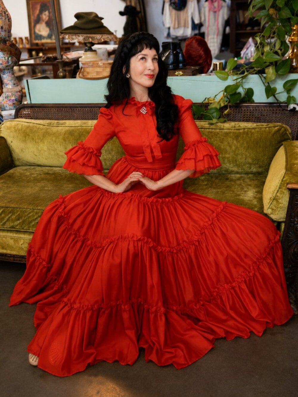 Vintage 1970s Lipstick Red Ruffled Maxi Dress
